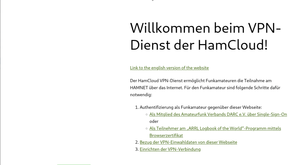 Einstiegsseite zur HamCloud