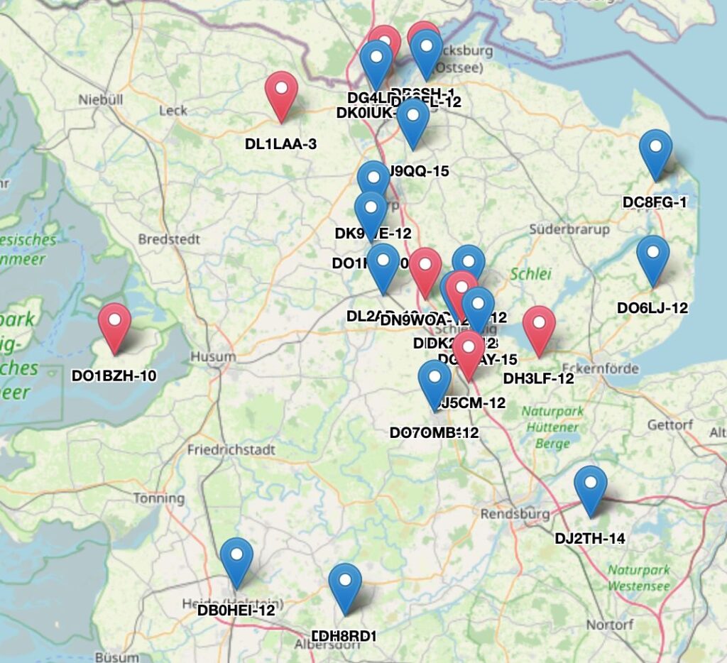 MeshCom-Stationen im Raum Schleswig-Flensburg