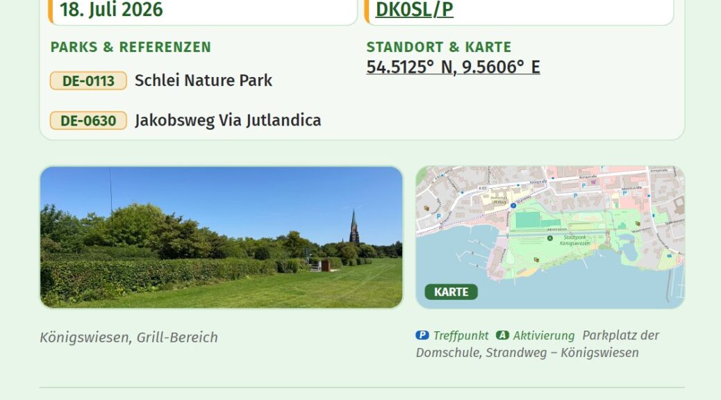 POTA-Flyer der schleswiger Funkamateure mit Infos zum POTA-Event am 18.07.26