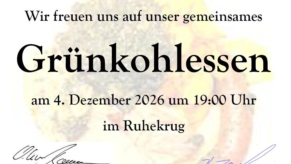 Einladungstext zum Grünkohlessen der schleswiger Funkamateure am 4. Dezember um 19:00 Uhr im Ruhekrug
