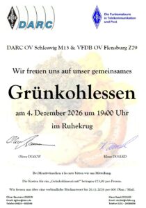 Einladungstext zum Grünkohlessen der schleswiger Funkamateure am 4. Dezember um 19:00 Uhr im Ruhekrug